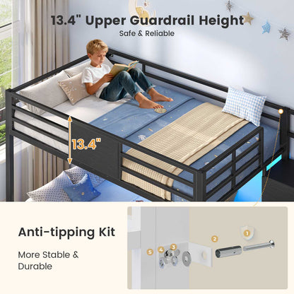 ADORNEVE Twin Over Twin Bunk Bed with Trundle and Storage Stairs LED Bunk Beds with 6 Drawers