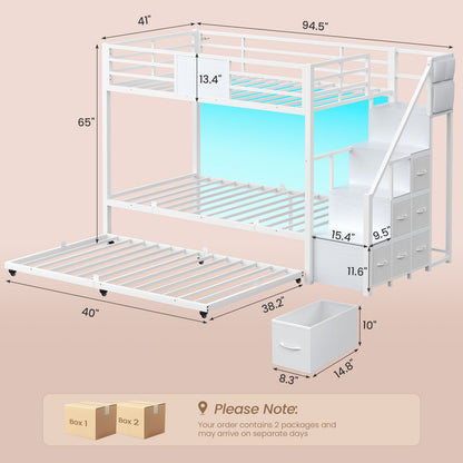 ADORNEVE Twin Over Twin Bunk Bed with Trundle and Storage Stairs LED Bunk Beds with 6 Drawers