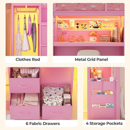 ADORNEVE Low Loft Bed Twin with Stairs and Desk LED Kids Loft Bed with 6 Storage Drawers and Safety Guardrails Twin Loft Bed with Secret Fort and Clothes Rod
