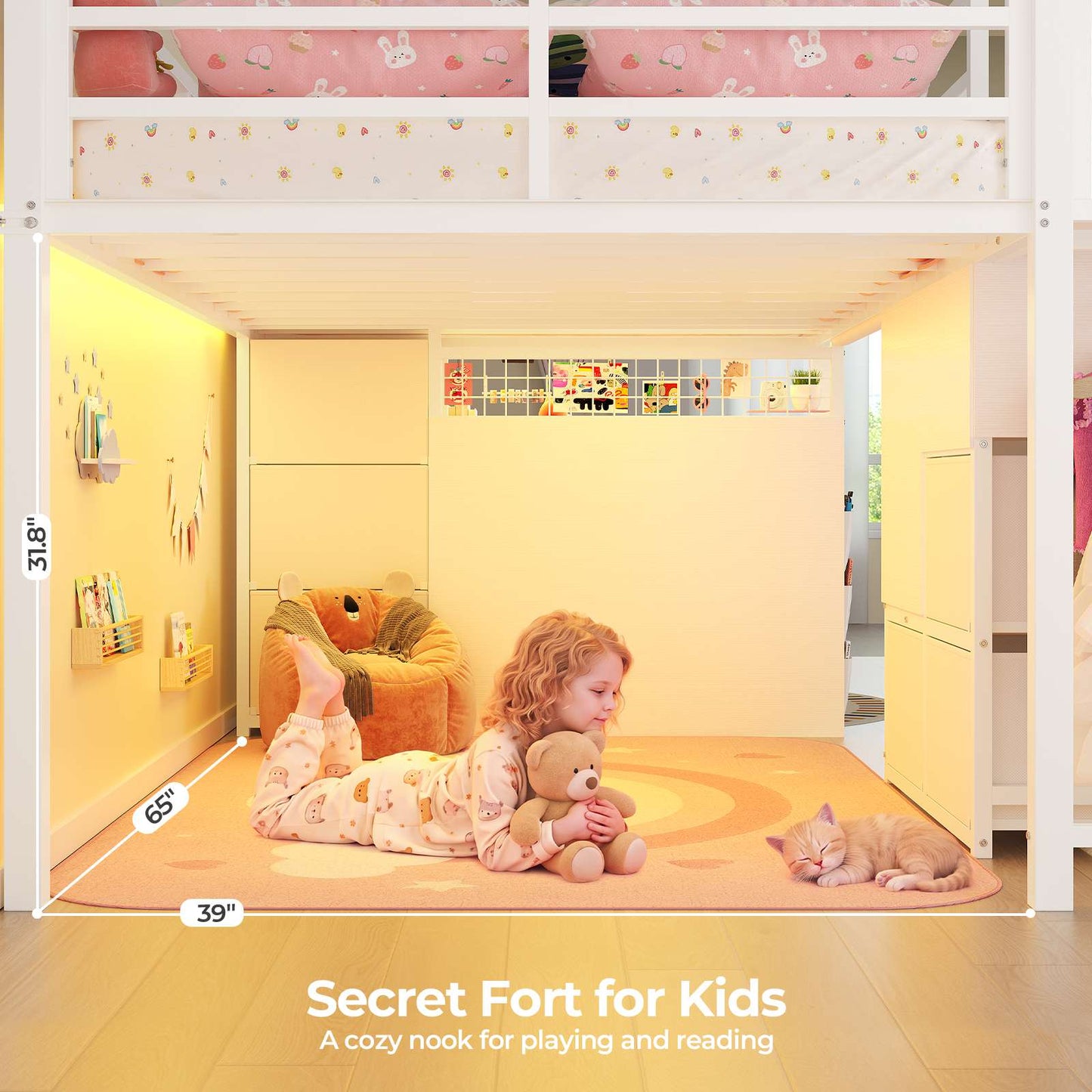 ADORNEVE Low Loft Bed Twin with Stairs and Desk LED Kids Loft Bed with 6 Storage Drawers and Safety Guardrails Twin Loft Bed with Secret Fort and Clothes Rod