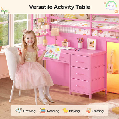 ADORNEVE Low Loft Bed Twin Size with Desk and 12 Storage Drawers Kids LED Loft Bed with Secret Fort and Safety Guardrails Loft Bed with Shelf and Slanted Ladder
