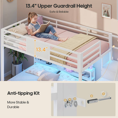 ADORNEVE Twin Over Full Bunk Bed with Storage Stairs and 8 Drawers LED Bunk Bed with  Charging Station and Hanging Area Full-length Guardrail
