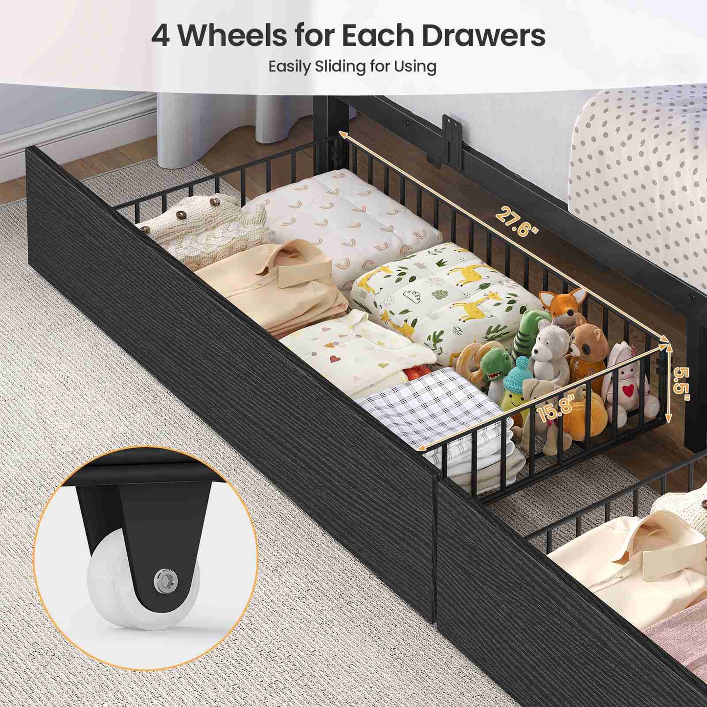 ADORNEVE | Bunk Bed Full Over Full with Stairs and 8 Drawers LED Bunk Bed with Hanging Area and Full-length Guardrail