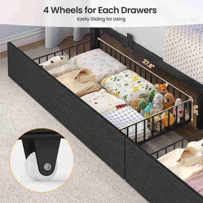 ADORNEVE | Bunk Bed Full Over Full with Stairs and 8 Drawers LED Bunk Bed with Hanging Area and Full-length Guardrail