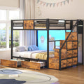 ADORNEVE | Bunk Bed Full Over Full with Stairs and 8 Drawers LED Bunk Bed with Hanging Area and Full-length Guardrail