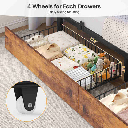 ADORNEVE | Bunk Bed Full Over Full with Stairs and 8 Drawers LED Bunk Bed with Hanging Area and Full-length Guardrail