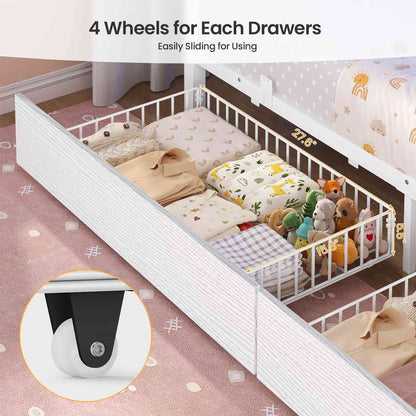 ADORNEVE | Bunk Bed Full Over Full with Stairs and 8 Drawers LED Bunk Bed with Hanging Area and Full-length Guardrail