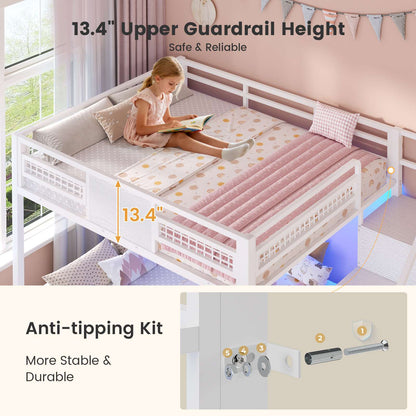 ADORNEVE | Bunk Bed Full Over Full with Stairs and 8 Drawers LED Bunk Bed with Hanging Area and Full-length Guardrail