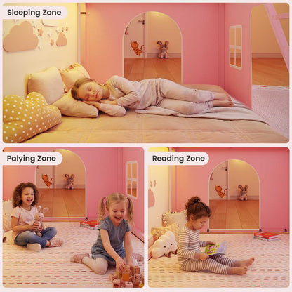 ADORNEVE | Bunk Bed Twin Over Twin with LED Lights and Play Bed Curtains House Loft Bed with Ladder and 13.4H Guardrail