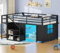 ADORNEVE | Low Loft Bed Twin Size with Stairs and 7 Large Drawers LED Loft Bed with 3 Open Cubbies and Handy Clothes Rail Metal Loft Bed with Safety Guardrail and Under-Bed Play Area
