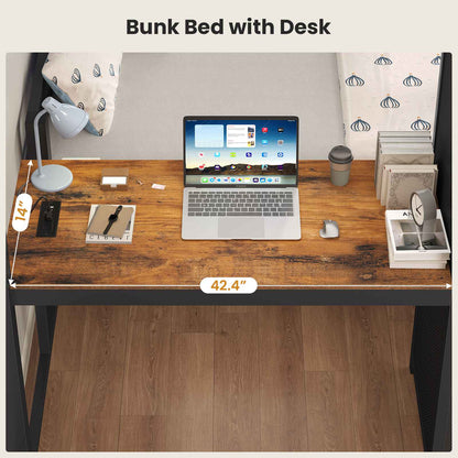 ADORNEVE | Full Over Full Bunk Bed with Desk and 5 Drawers LED Bunk Beds with Charging Station and Storage Pockets Safety Guardrails