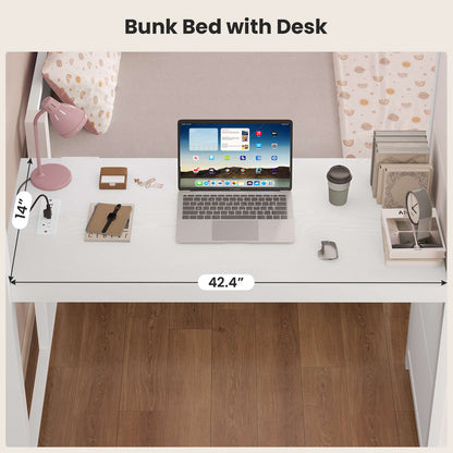 ADORNEVE | Full Over Full Bunk Bed with Desk and 5 Drawers LED Bunk Beds with Charging Station and Storage Pockets Safety Guardrails