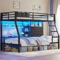 ADORNEVE | Bunk Bed Twin Over Twin with Charging Station and 4 Drawers Bunk Beds with Shelves and Metal Grid Panel Bunk Beds with Safety Guardrail and Slanted Ladder