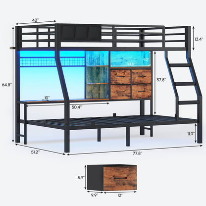 ADORNEVE | Bunk Bed Twin Over Twin with Charging Station and 4 Drawers Bunk Beds with Shelves and Metal Grid Panel Bunk Beds with Safety Guardrail and Slanted Ladder