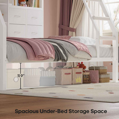 ADORNEVE | Bunk Bed Twin Over Twin with Charging Station and 4 Drawers Bunk Beds with Shelves and Metal Grid Panel Bunk Beds with Safety Guardrail and Slanted Ladder