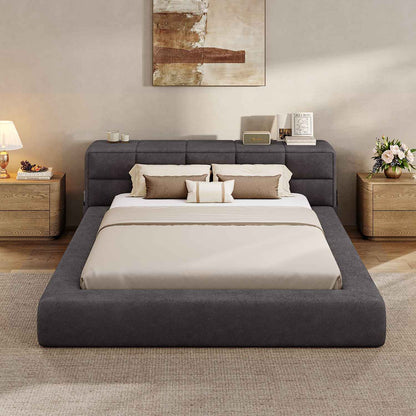 ADORNEVE Upholstered Cloud Bed Frame Queen with 12.6" Thick Storage Headboard and Storage Top Surface Double-sided Storage Pockets