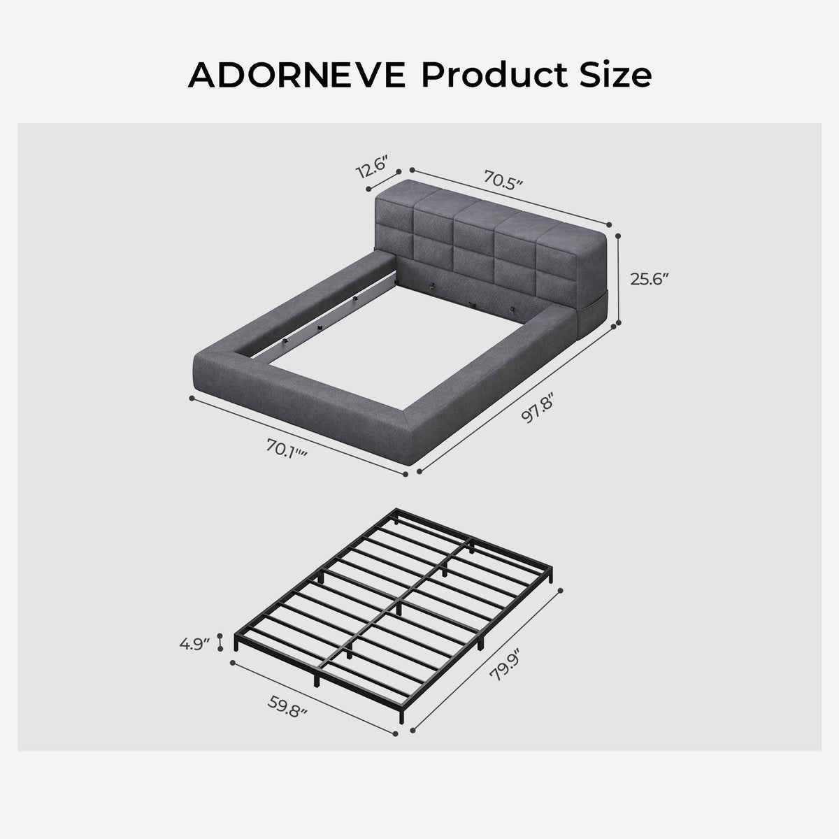ADORNEVE Upholstered Cloud Bed Frame Queen with 12.6" Thick Storage Headboard and Storage Top Surface Double-sided Storage Pockets