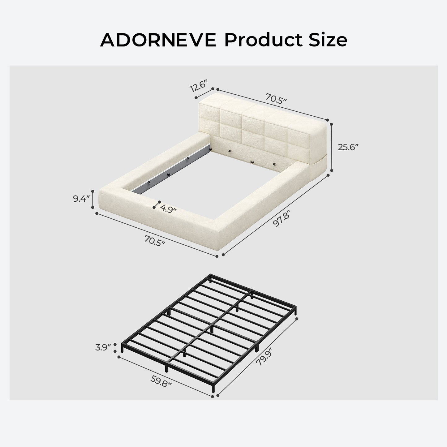 ADORNEVE Upholstered Cloud Bed Frame Queen with 12.6" Thick Storage Headboard and Storage Top Surface Double-sided Storage Pockets