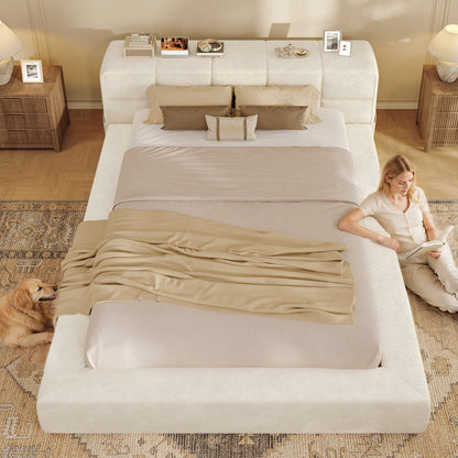 ADORNEVE Upholstered Cloud Bed Frame Queen with 12.6" Thick Storage Headboard and Storage Top Surface Double-sided Storage Pockets