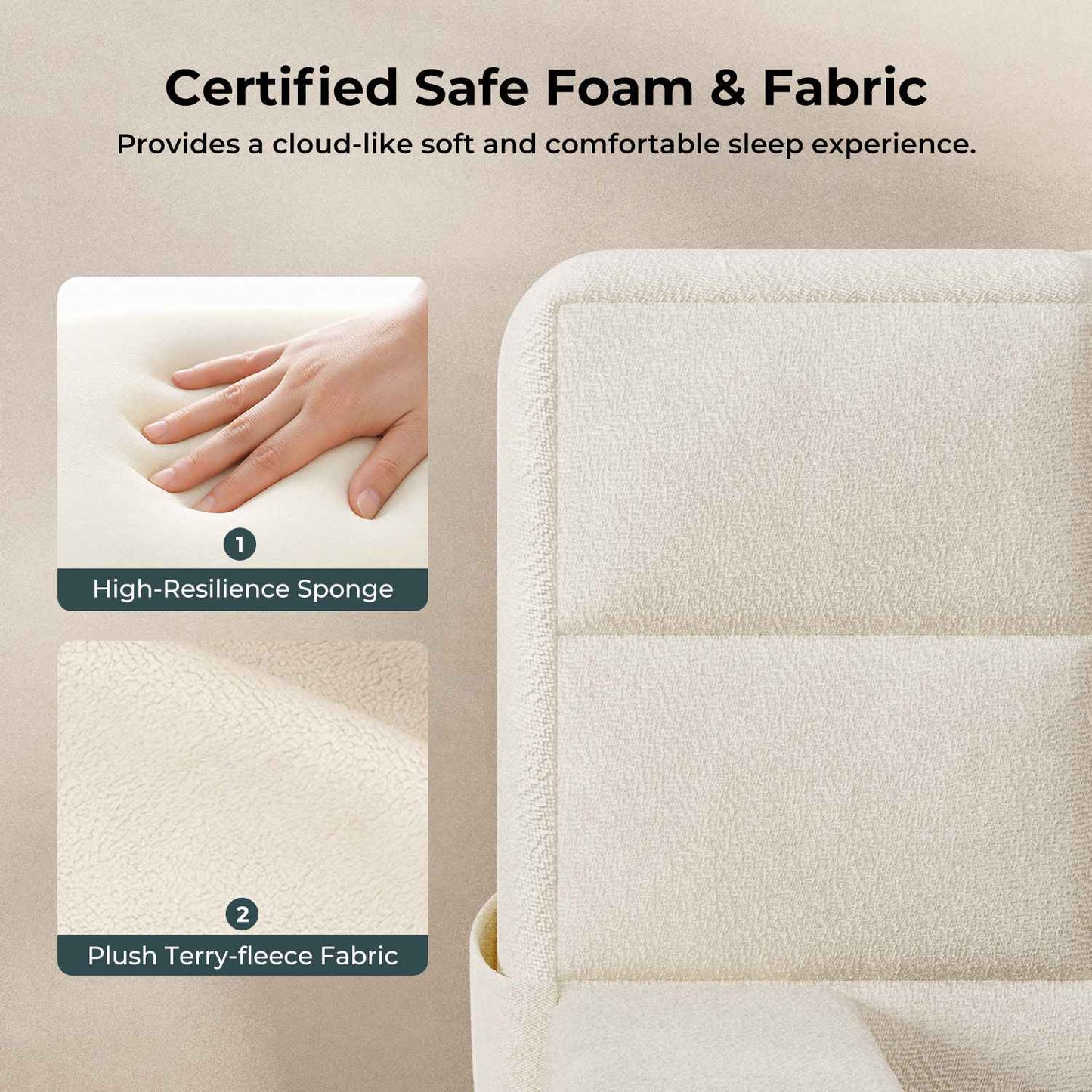 ADORNEVE Upholstered Cloud Bed Frame Queen with 12.6" Thick Storage Headboard and Storage Top Surface Double-sided Storage Pockets