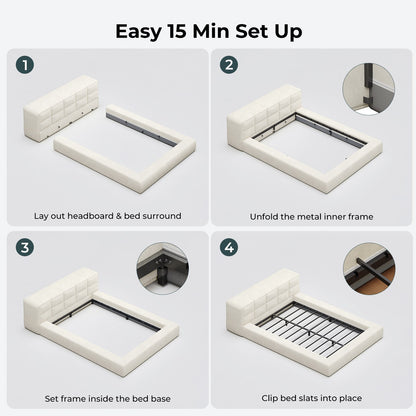 ADORNEVE Upholstered Cloud Bed Frame Queen with 12.6" Thick Storage Headboard and Storage Top Surface Double-sided Storage Pockets