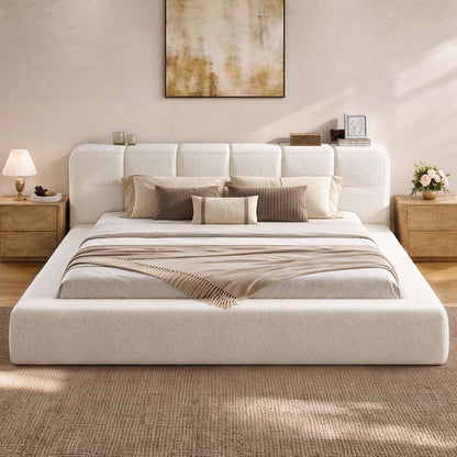 ADORNEVE Upholstered Cloud King Bed Frame with 12.6" Thick Storage Headboard and Storage Top Surface Double-sided Large Storage Pockets