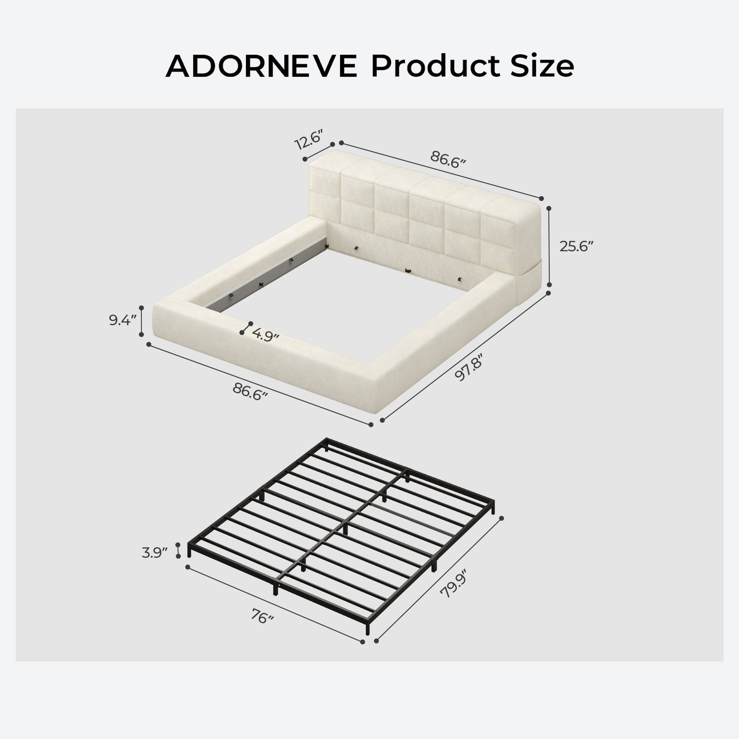 ADORNEVE Upholstered Cloud King Bed Frame with 12.6" Thick Storage Headboard and Storage Top Surface Double-sided Large Storage Pockets