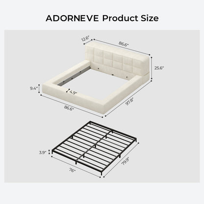ADORNEVE Upholstered Cloud King Bed Frame with 12.6" Thick Storage Headboard and Storage Top Surface Double-sided Large Storage Pockets