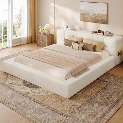 ADORNEVE Upholstered Cloud King Bed Frame with 12.6" Thick Storage Headboard and Storage Top Surface Double-sided Large Storage Pockets