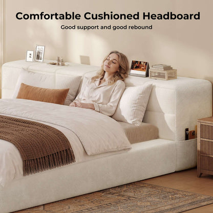ADORNEVE Upholstered Cloud King Bed Frame with 12.6" Thick Storage Headboard and Storage Top Surface Double-sided Large Storage Pockets