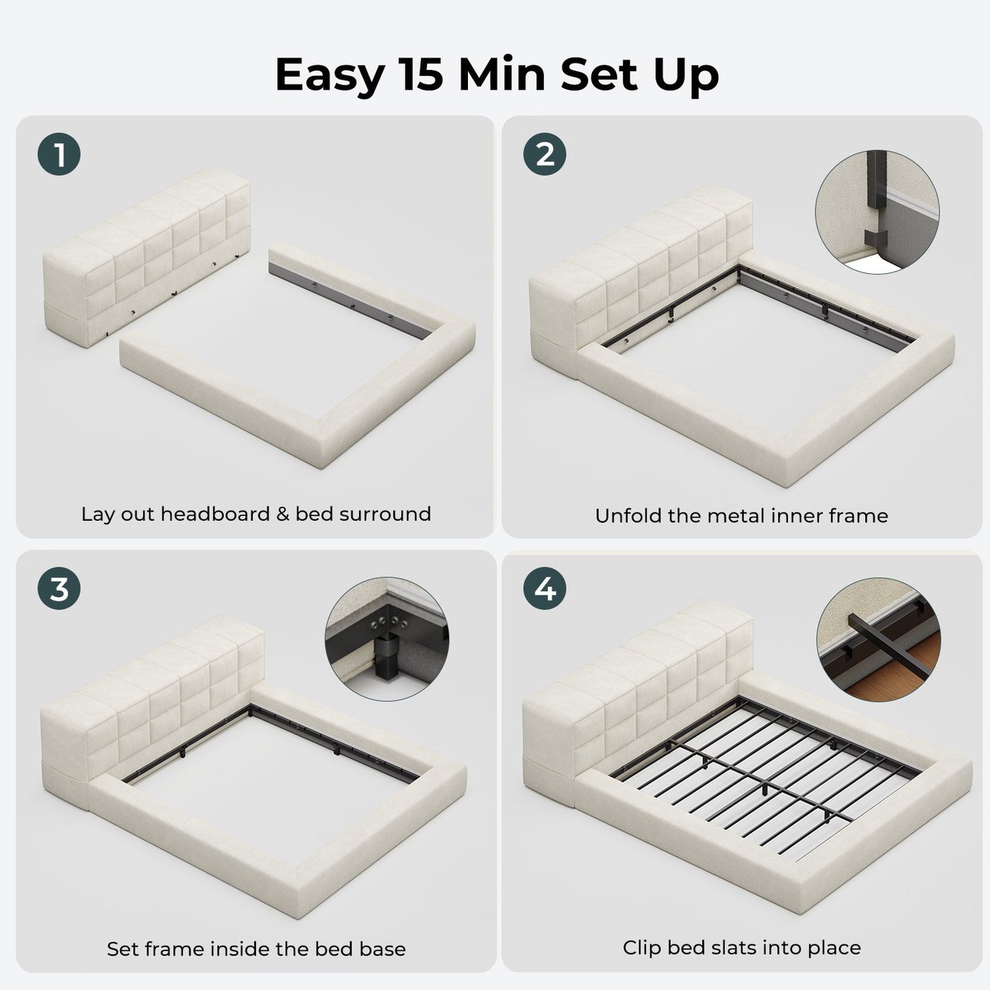 ADORNEVE Upholstered Cloud King Bed Frame with 12.6" Thick Storage Headboard and Storage Top Surface Double-sided Large Storage Pockets