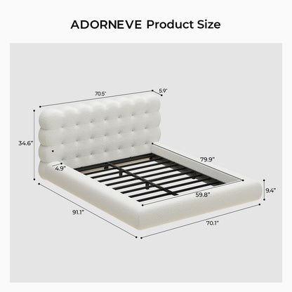 ADORNEVE Upholstered Cloud Bed Frame Queen with Tufted Wave Headboard and 4.9" Fully Cushioned Foam Soft Rounded Corners