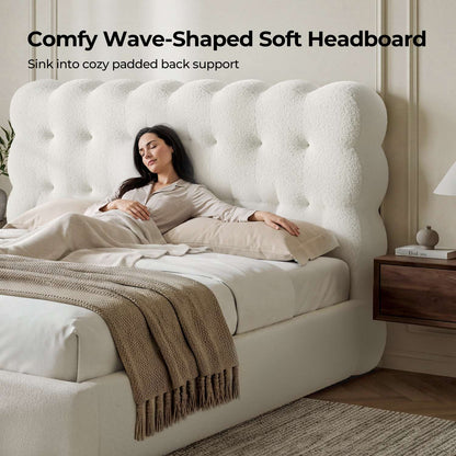 ADORNEVE Upholstered Cloud Bed Frame Queen with Tufted Wave Headboard and 4.9" Fully Cushioned Foam Soft Rounded Corners