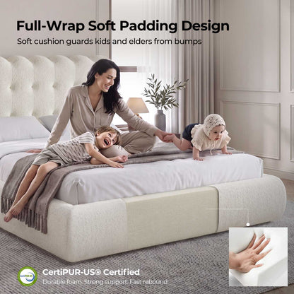 ADORNEVE Upholstered Cloud Bed Frame Queen with Tufted Wave Headboard and 4.9" Fully Cushioned Foam Soft Rounded Corners