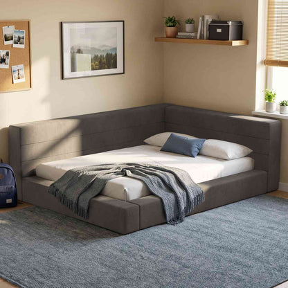 ADORNEVE Full Corner Cloud Bed Frame 360° Cushioned L-Shaped Daybed 5.9" Thick Headboard