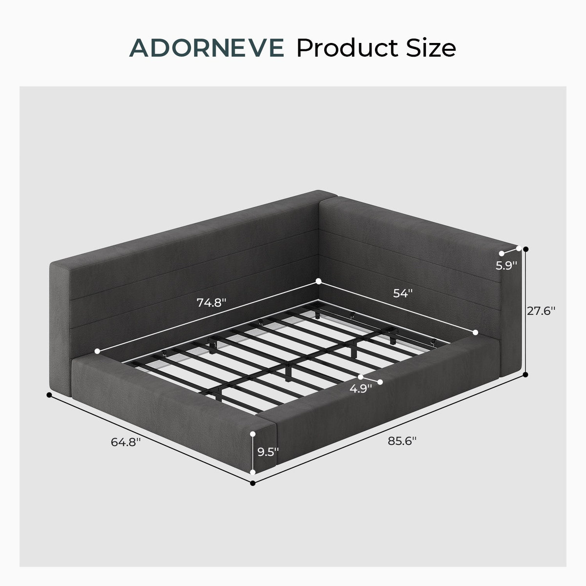 ADORNEVE Full Corner Cloud Bed Frame 360° Cushioned L-Shaped Daybed 5.9" Thick Headboard