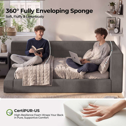 ADORNEVE Full Corner Cloud Bed Frame 360° Cushioned L-Shaped Daybed 5.9" Thick Headboard