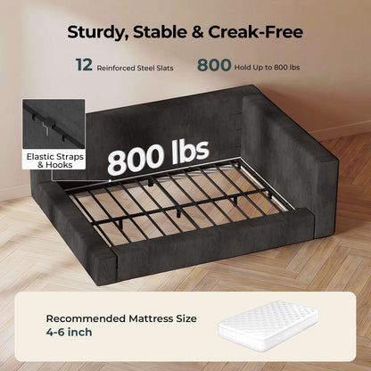 ADORNEVE Full Corner Cloud Bed Frame 360° Cushioned L-Shaped Daybed 5.9" Thick Headboard