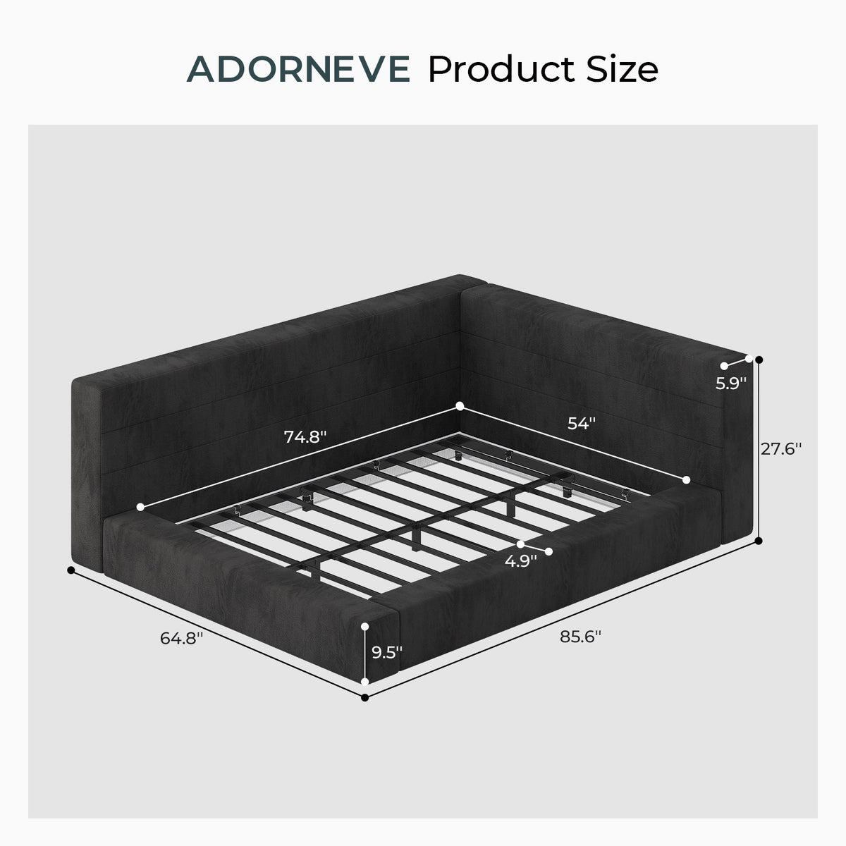 ADORNEVE Full Corner Cloud Bed Frame 360° Cushioned L-Shaped Daybed 5.9" Thick Headboard
