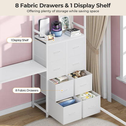 ADORNEVE | Full Size Loft Bed with Desk and Storage Stairs LED Metal Loft Bed with Charging Station and 12 Drawers Open Shelves