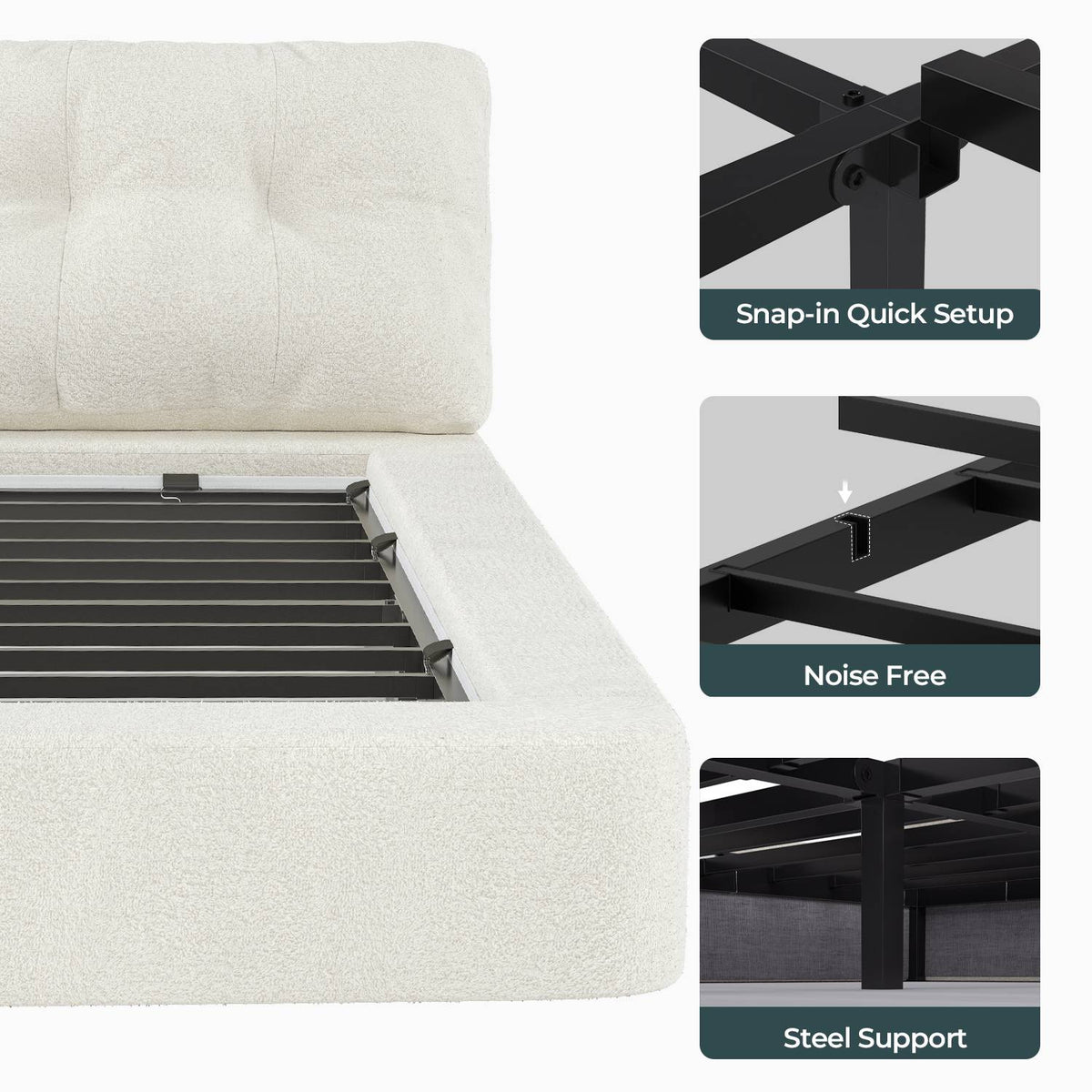 ADORNEVE Upholstered Cloud Bed Frame Full Size with 2 Removable Pillows and 4.9" Fully Cushioned Foam 2 Side Pockets