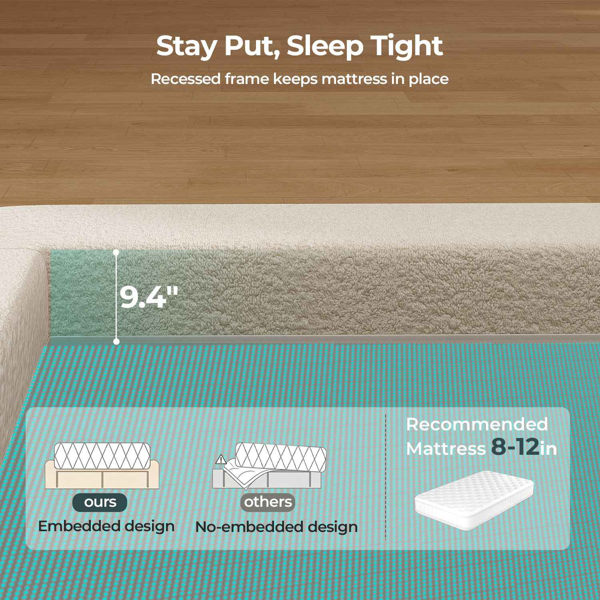ADORNEVE Upholstered Cloud Bed Frame Queen with 2 Removable Pillows and 4.9" Fully Cushioned Foam 2 Side Pockets