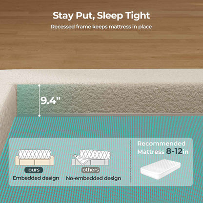 ADORNEVE California King Cloud Bed Frame with Pillow-Back Headboard and 4.9" Fully Cushioned Foam 2 Side Pockets