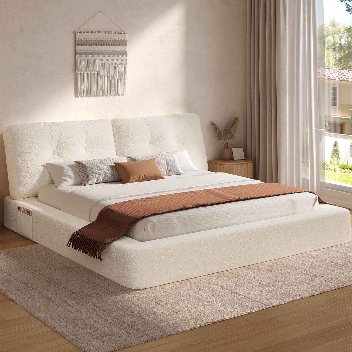 ADORNEVE California King Cloud Bed Frame with Pillow-Back Headboard and 4.9" Fully Cushioned Foam 2 Side Pockets