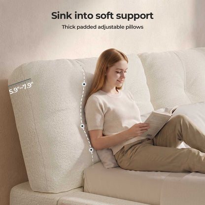 ADORNEVE California King Cloud Bed Frame with Pillow-Back Headboard and 4.9" Fully Cushioned Foam 2 Side Pockets