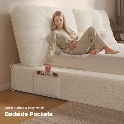 ADORNEVE California King Cloud Bed Frame with Pillow-Back Headboard and 4.9" Fully Cushioned Foam 2 Side Pockets
