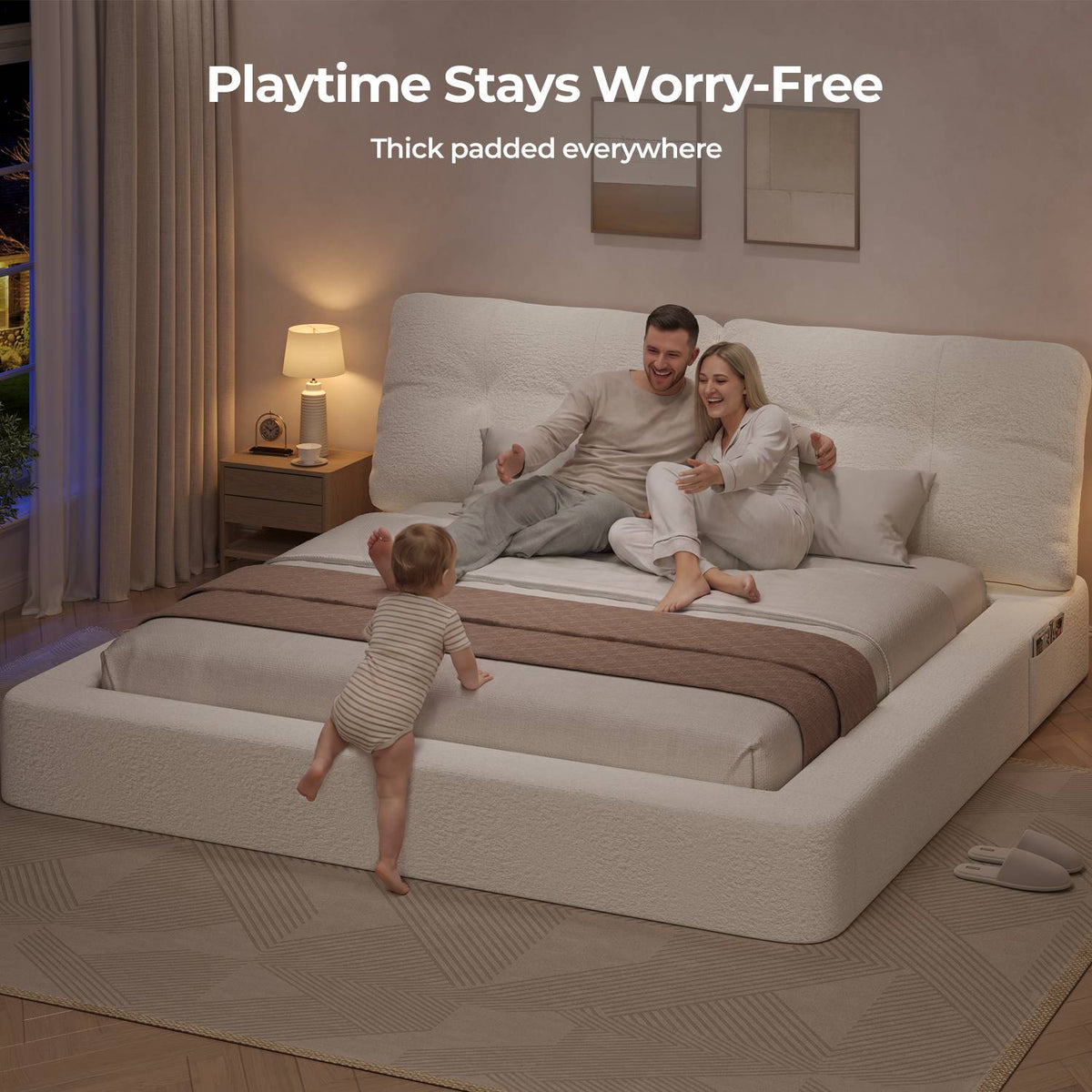 ADORNEVE California King Cloud Bed Frame with Pillow-Back Headboard and 4.9" Fully Cushioned Foam 2 Side Pockets
