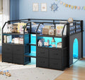ADORNEVE Low Loft Bed Twin Size with Stairs and 8 Large Drawers LED Loft Bed with 4 Open Bookcases and 14" H Safety Guardrail