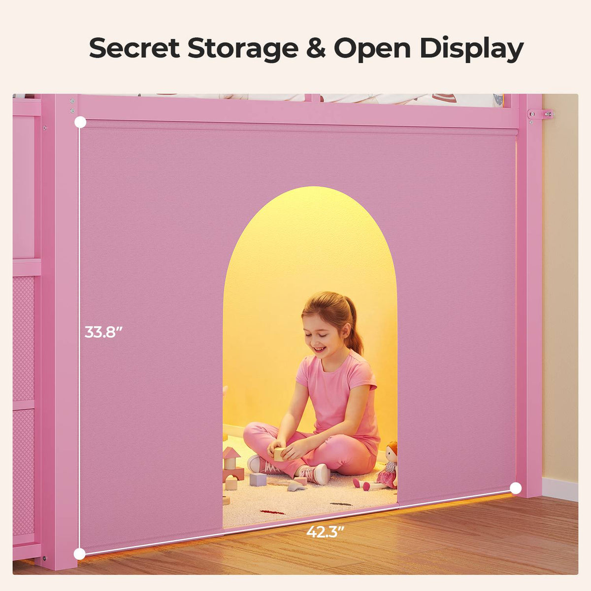 ADORNEVE Low Loft Bed Twin Size with Stairs and 8 Large Drawers LED Loft Bed with 4 Open Bookcases and 14" H Safety Guardrail