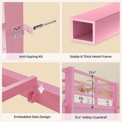 ADORNEVE Low Loft Bed Twin Size with Stairs and 8 Large Drawers LED Loft Bed with 4 Open Bookcases and 14" H Safety Guardrail